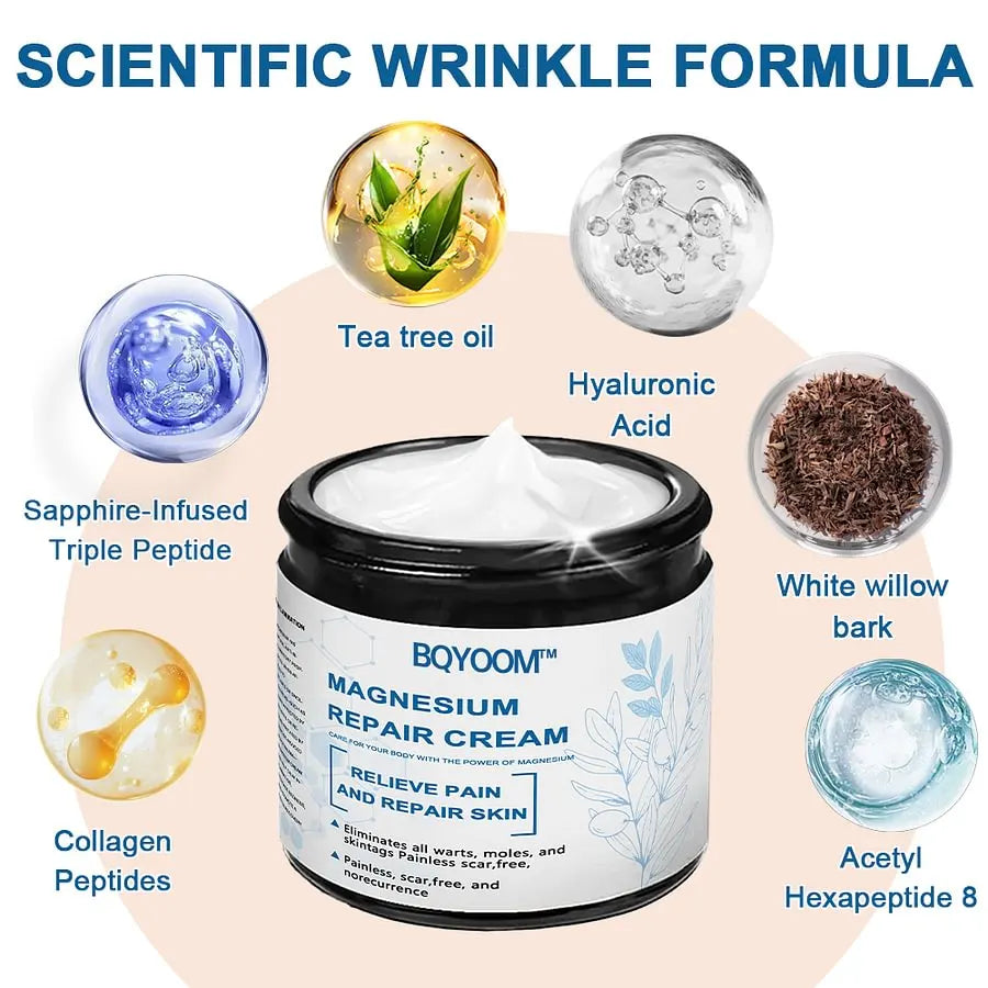 BQYOOM™ Magnesium skin repair cream👨⚕️NHS Approved (Psoriasis and Eczema Relief, Skin Repair, Even Tone, Acne and Dark Spot Treatment, Wart and Mole Removal)