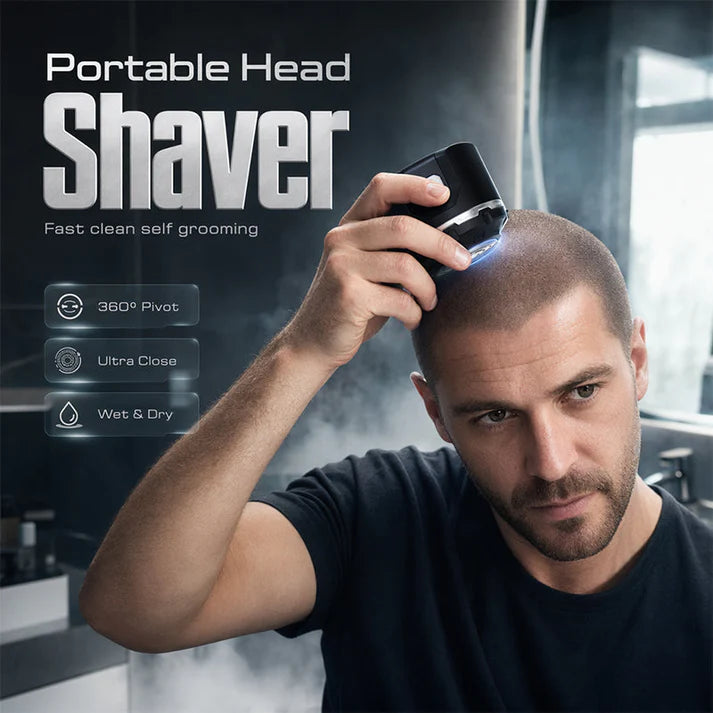 2026 HOT SALE💪 50% OFF! Men‘s Electric Head Shaver – Stainless steel blades, ergonomic self‑haircut design. 6hr battery, compact & portable. DIY buzz cut at home!