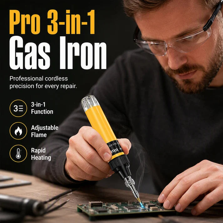 3-in-1 Portable Gas Soldering Iron Pen Cordless Butane Torch with Replaceable Tips