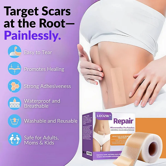Official Store: LAOZIK™ Repair Microneedles Pro Patches with Hyaluronic Acid Nano-Heal Treatment for new and old scars, reduction of surgical scars, stretch marks, keloids, acne, burns, warts, dermatomas, and varicose veins