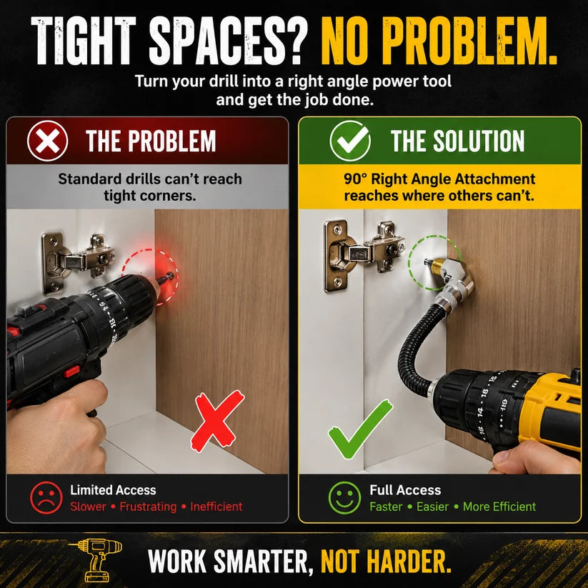 🔧 Flexible 90° Right Angle Drill Attachment – Tight Space Driver Adapter