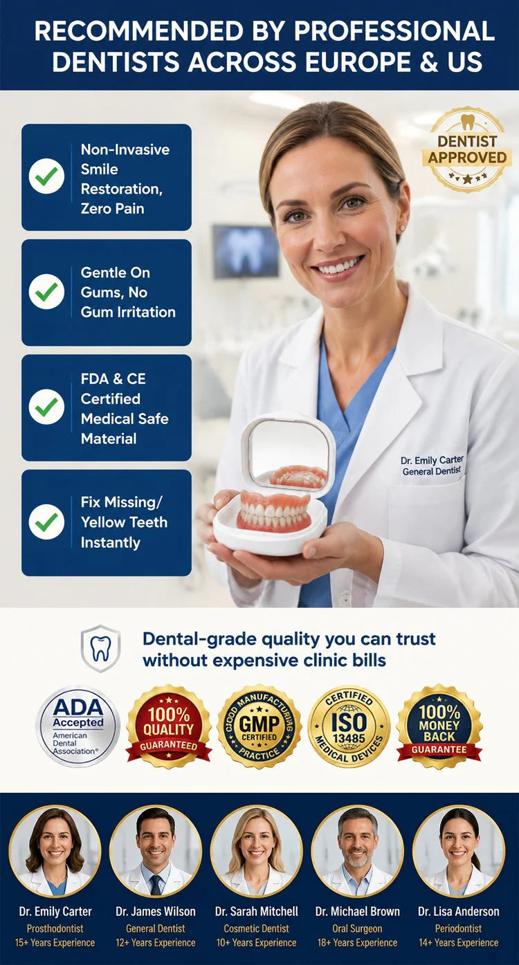 Full Set Natural Dentures Upper &Lower Silicone Fake Teeth BracesComfort Fit Instant Confidence SmileOral Care For Men Women