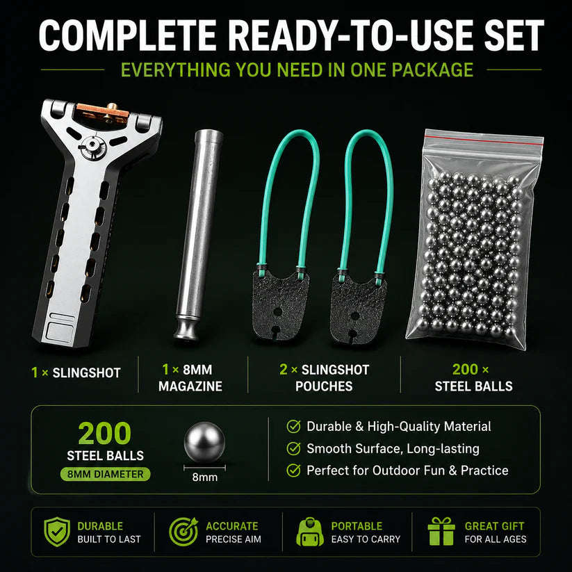✨Professional Telescopic Aluminum Alloy Auto-Loading Slingshot Full Kit (200 Steel Balls)