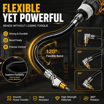 🔧 Flexible 90° Right Angle Drill Attachment – Tight Space Driver Adapter