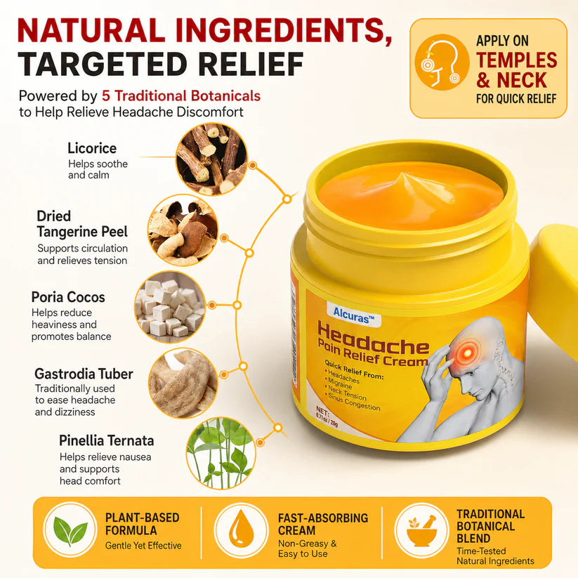 🧠 Alcuras™ Head & Neck Relief Cream ⚡ | 60-Second Fast Comfort ⏱️ | Relieves head pressure, temple pain, neck stiffness, eye strain 👀, migraine-like tension & stress fatigue 💥 | Daily relief for modern life stress 💆‍♀️