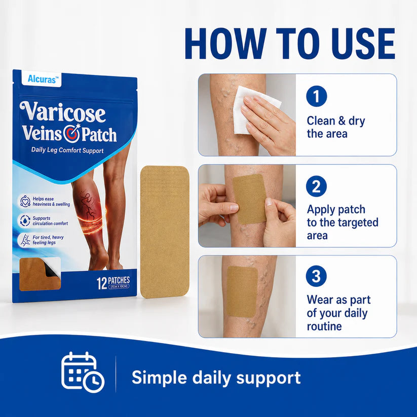 🔥 Alcuras™ Varicose Veins × Heavy Legs 6-Benefit Support Patch 🇺🇸 Apply once daily · Easy leg comfort support ✅ For visible veins, tired legs, leg heaviness, swelling, long standing, sitting, travel fatigue & more