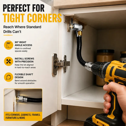 🔧 Flexible 90° Right Angle Drill Attachment – Tight Space Driver Adapter
