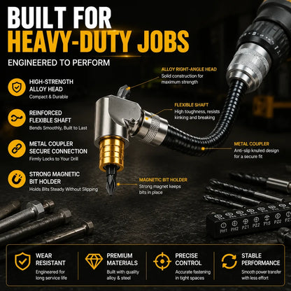 🔧 Flexible 90° Right Angle Drill Attachment – Tight Space Driver Adapter