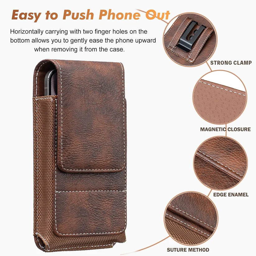 ⚡Big Discount | Waist Belt Cell Phone Pouch 📱 Multi-Pocket Leather Holster with Card Holder