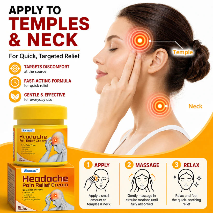 🧠 Alcuras™ Head & Neck Relief Cream ⚡ | 60-Second Fast Comfort ⏱️ | Relieves head pressure, temple pain, neck stiffness, eye strain 👀, migraine-like tension & stress fatigue 💥 | Daily relief for modern life stress 💆‍♀️