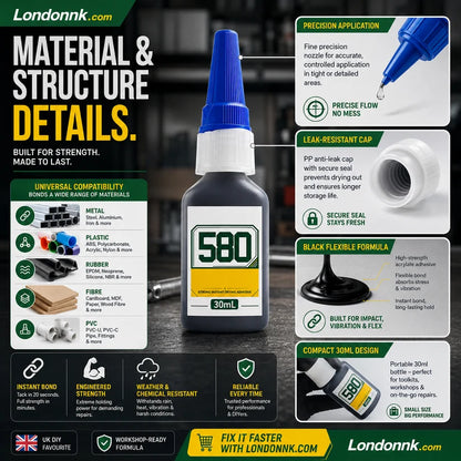 🛠️ Instant adhesive – bonds metal, plastic & rubber. 20s curing, weatherproof, shock-resistant. 30ml. 49% OFF! 🔧✨