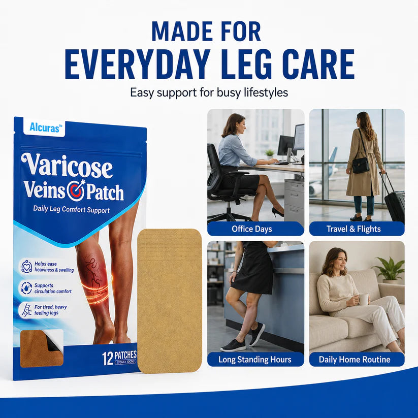 🔥 Alcuras™ Varicose Veins × Heavy Legs 6-Benefit Support Patch 🇺🇸 Apply once daily · Easy leg comfort support ✅ For visible veins, tired legs, leg heaviness, swelling, long standing, sitting, travel fatigue & more