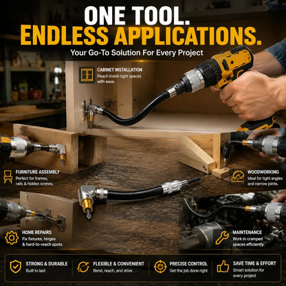 🔧 Flexible 90° Right Angle Drill Attachment – Tight Space Driver Adapter
