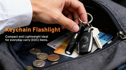🔦Pocket Rechargeable EDC Flashlight: Mini Keychain Light with Fire Starter & Window Breaker