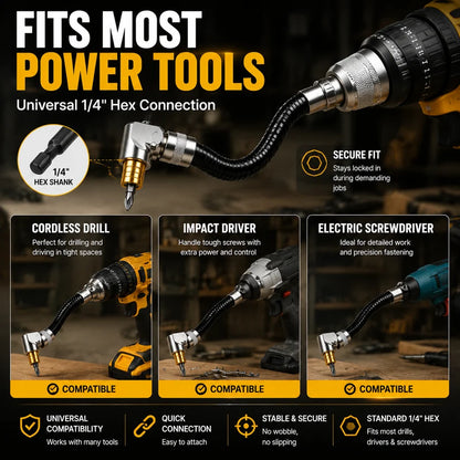 🔧 Flexible 90° Right Angle Drill Attachment – Tight Space Driver Adapter