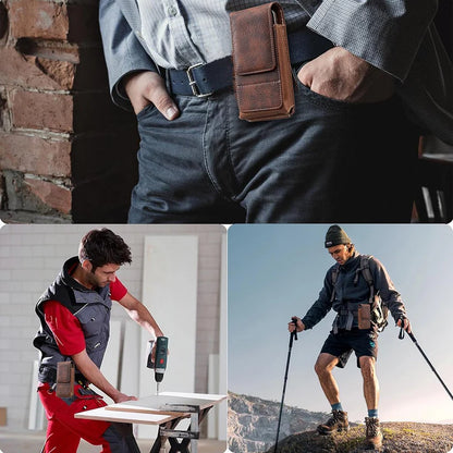 ⚡Big Discount | Waist Belt Cell Phone Pouch 📱 Multi-Pocket Leather Holster with Card Holder