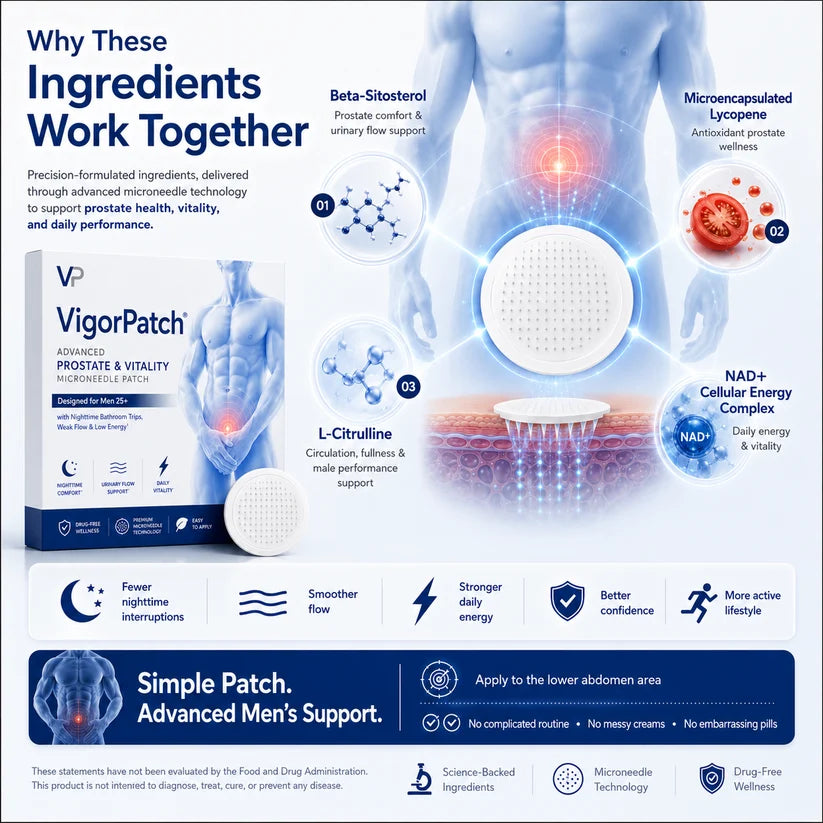Alcuras® Advanced Prostate & Vitality Microneedle Patch Designed for Men 25+ with Nighttime Bathroom Trips, Weak Flow & Low Energy
