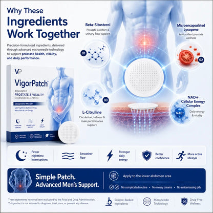 Alcuras® Advanced Prostate & Vitality Microneedle Patch Designed for Men 25+ with Nighttime Bathroom Trips, Weak Flow & Low Energy