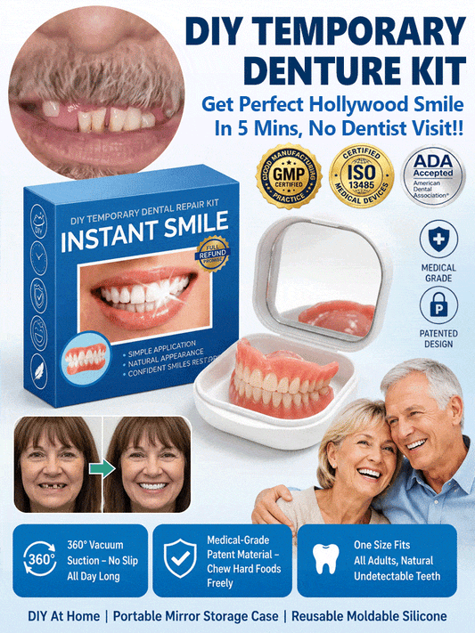 Full Set Natural Dentures Upper &Lower Silicone Fake Teeth BracesComfort Fit Instant Confidence SmileOral Care For Men Women